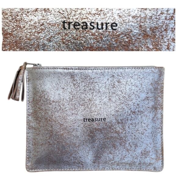 NEW Pottery Barn Treasure Padded Zipper Pouch Y2K Crackled Silver Distressed - Picture 1 of 5